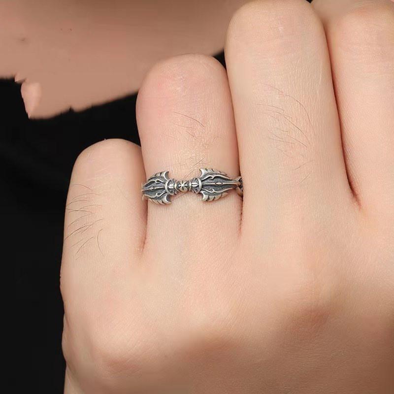 Adjustable Vintage Vajra Ring Men Women Retro Minimalist Open Band Plated Jewelry