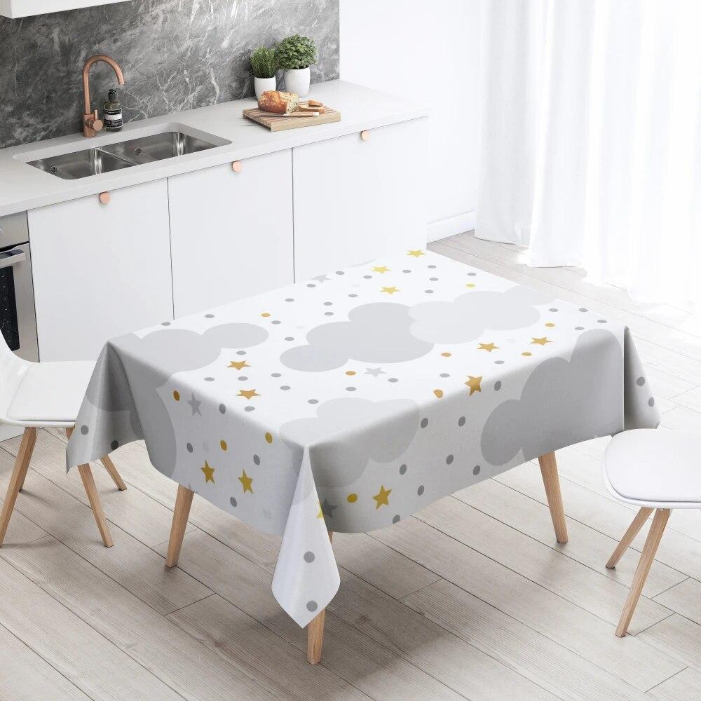 Sun Moon Stars Table Cloth Home Decor Stain Resistant Waterproof  Decoration Rectangular Kitchen Fireplace Countertop