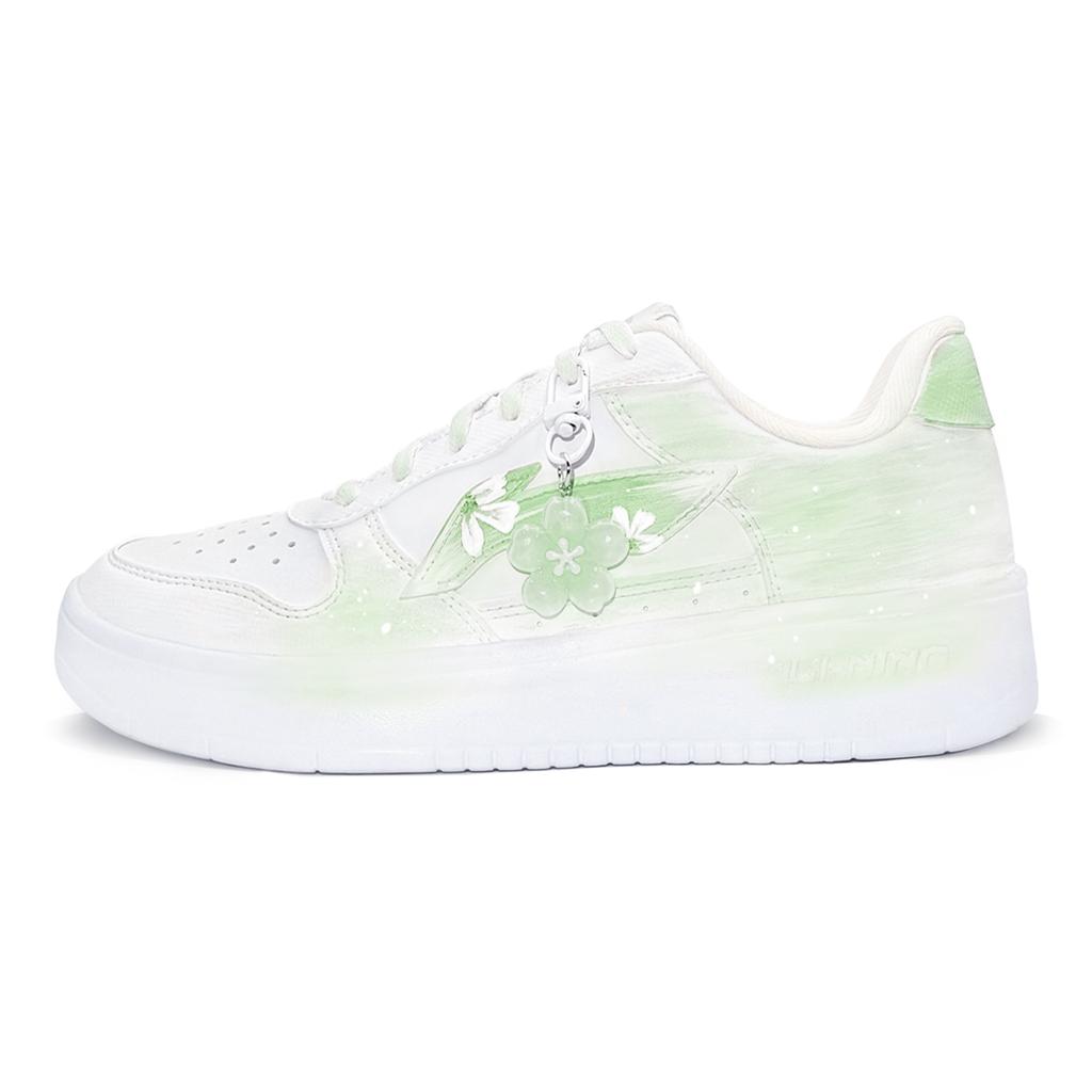 Li Ning Schwimmendes Boot Einkaufstasche, Jade Märchen, First Culture V Niedrige Skateboard-Schuhe Damen Weiß Grün AGCS420-6(TeamZwei-Tasche)