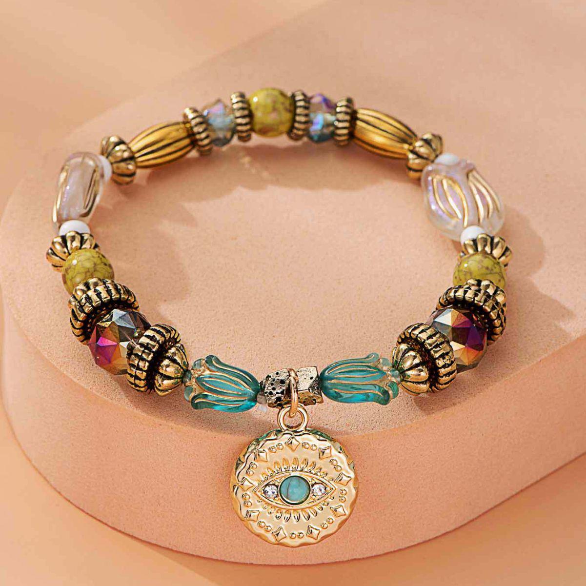 

Bohemian Distressed Stone Flower Crystal Bracelet