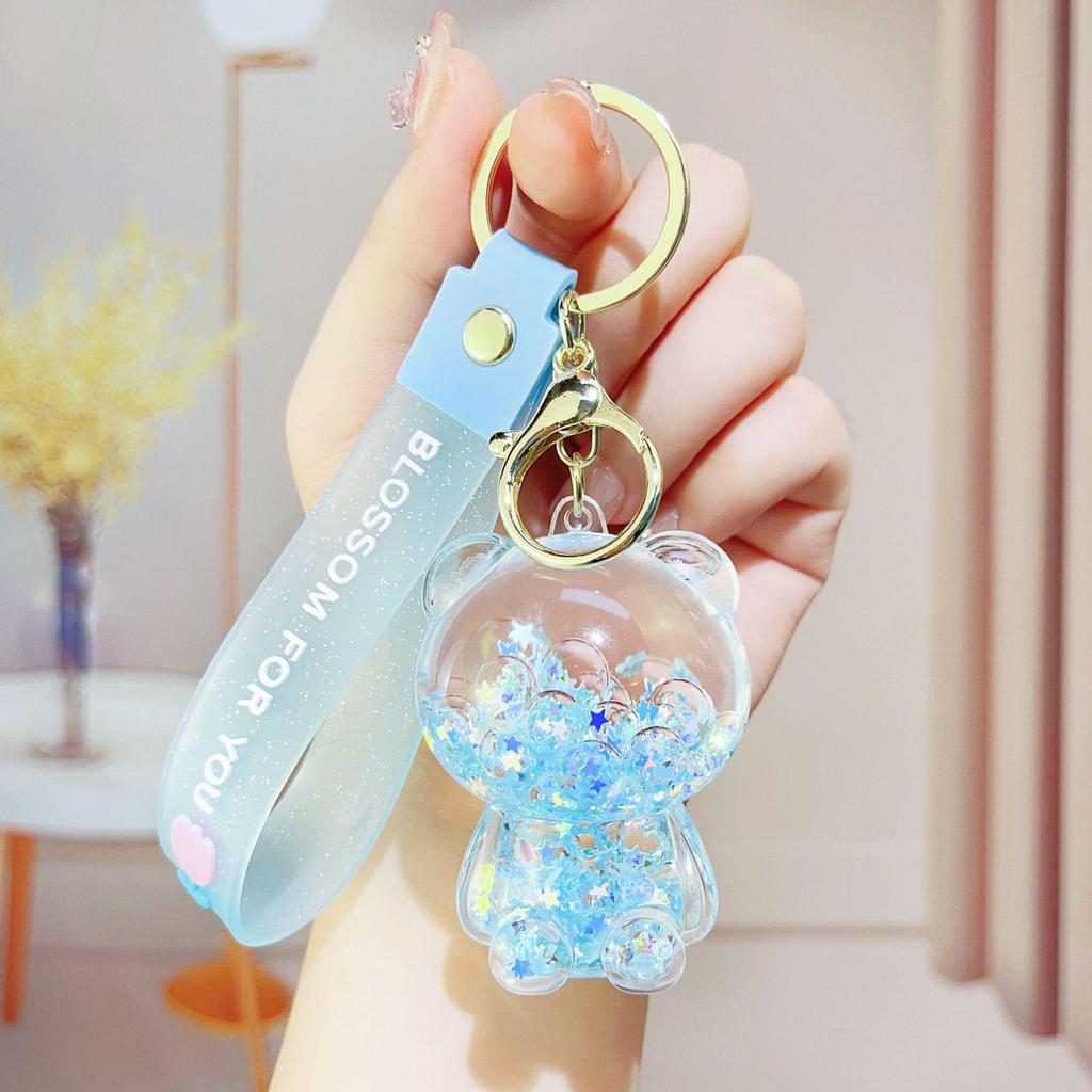 Creative Candy Bear Oil-Filled Keychain with Flowing Sand Pendant