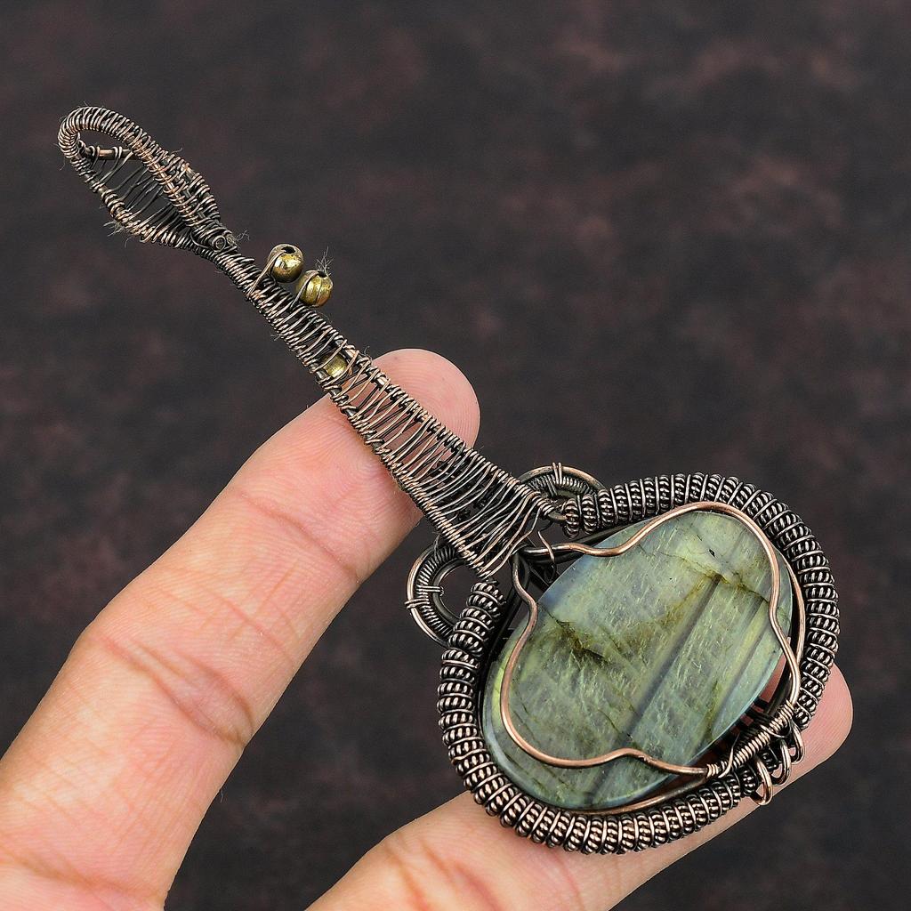 Labradorite Copper Wire Wrapped Pendant Gemstone Pendant Copper Jewelry Handmade Labradorite Jewelry Gift For Her Guitar Pendant For Mother