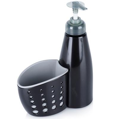 Kitchen Dishwashing Liquid Dispenser Sponge Container Scourer Black for Sink