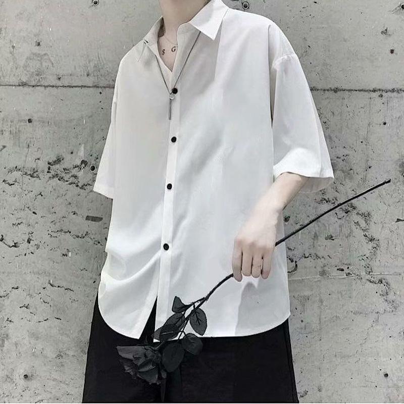 Solid Short Sleeve Turn-down Collar Capable Shirts Simplicity Handsome Loose Formal  Casual Summer Men's Clothing