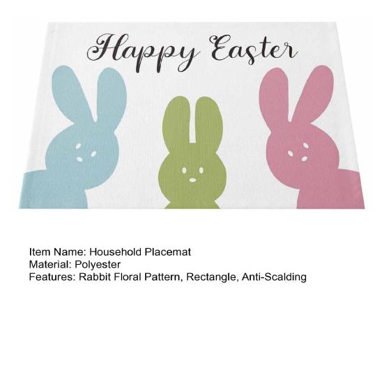 6Pcs Non-slip Heat-resistant Rectangle Table Household Placemat Pattern Easter Rabbit Linen Mat Kitchen Supplies