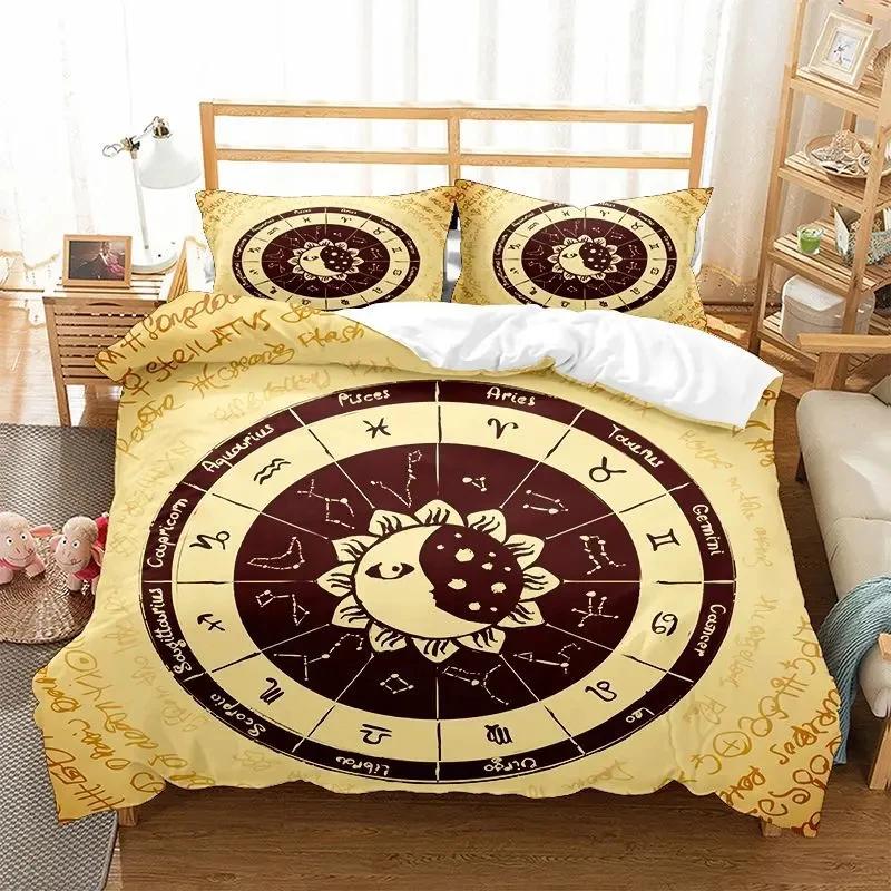 Sun And Moon Bedding Set King/Queen Size Twelve Constellations Zodiac Comforter Cover Adults Astrology Polyester Duvet Cover
