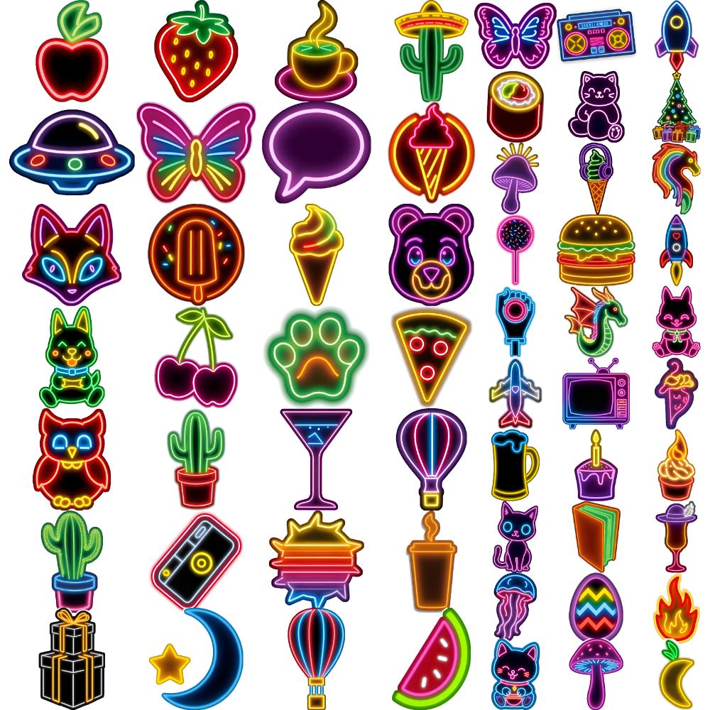 63 Stück Neon Home Party Temporäre Tattoos Cartoon Wasserdichte Körperkunst Arm Tattoo Aufkleber Einweg Fake Tattoos für Frauen Männer