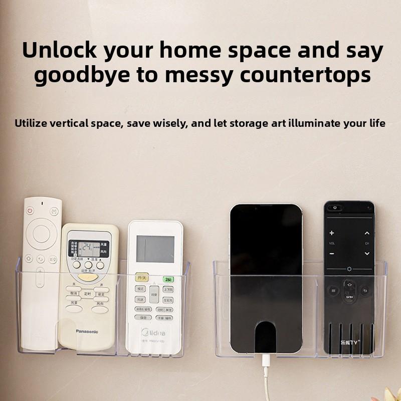 Wall-mounted TV and Air Conditioning Remote Control Holder with Bedside Storage Shelf