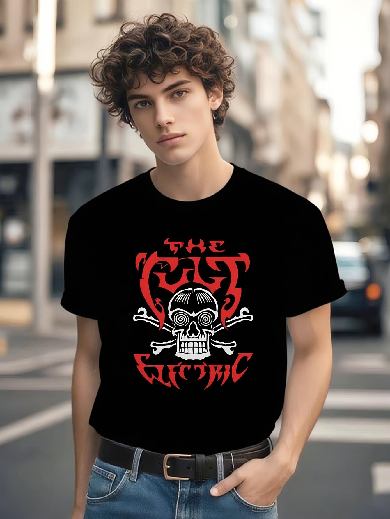 The Cult Electric Official Rock Band Graphic Tee - Heavyweight Black T-shirt with Red Electric Skull Print M