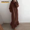 Fashion Autumn Winter Hooded Long Sleeve Solid Color Print Casual Dresses