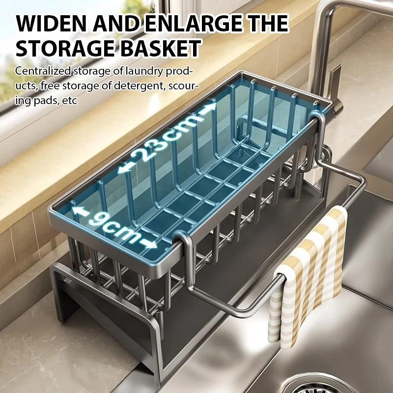 Kitchen Sink Drain Rack Organizer-Countertop Storage Shelf,for Soap Sponge Dishcloth Towel Spice, Multi-Functional Filter Basket