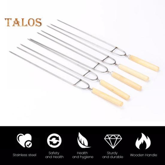 Stainless Steel Barbecue Skewers Double-Pronged BBQ Skewers 36cm Camping Grill Forks with Wooden Handle for Chicken Shrimp Kebabs