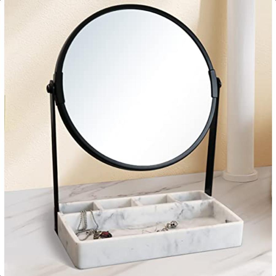 

Зеркало для макияжа с мраморным подносом, двустороннее, 6 дюймов, 1-кратное/3-кратное увеличение, настольное зеркало с подставкой United States
