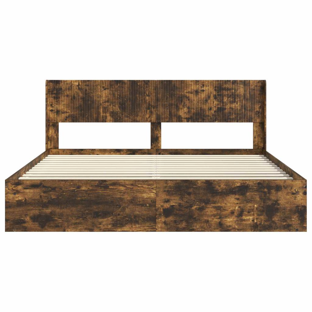 Bed Frame with Storage Space and Headboard Smoked Oak