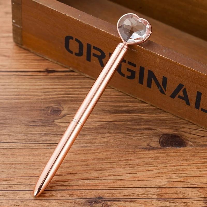 Kawaii Crystal Ballpoint Pen Fashion Girl Heart Shape Large Diamond Metal