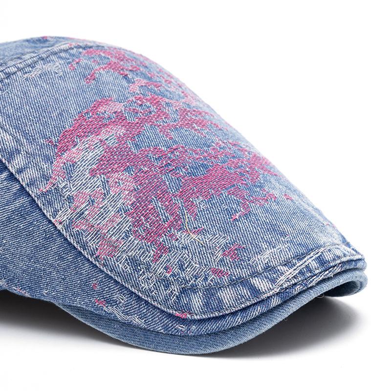Denim Beret Women's Retro British Peaked Cap Men Print Forward Cap