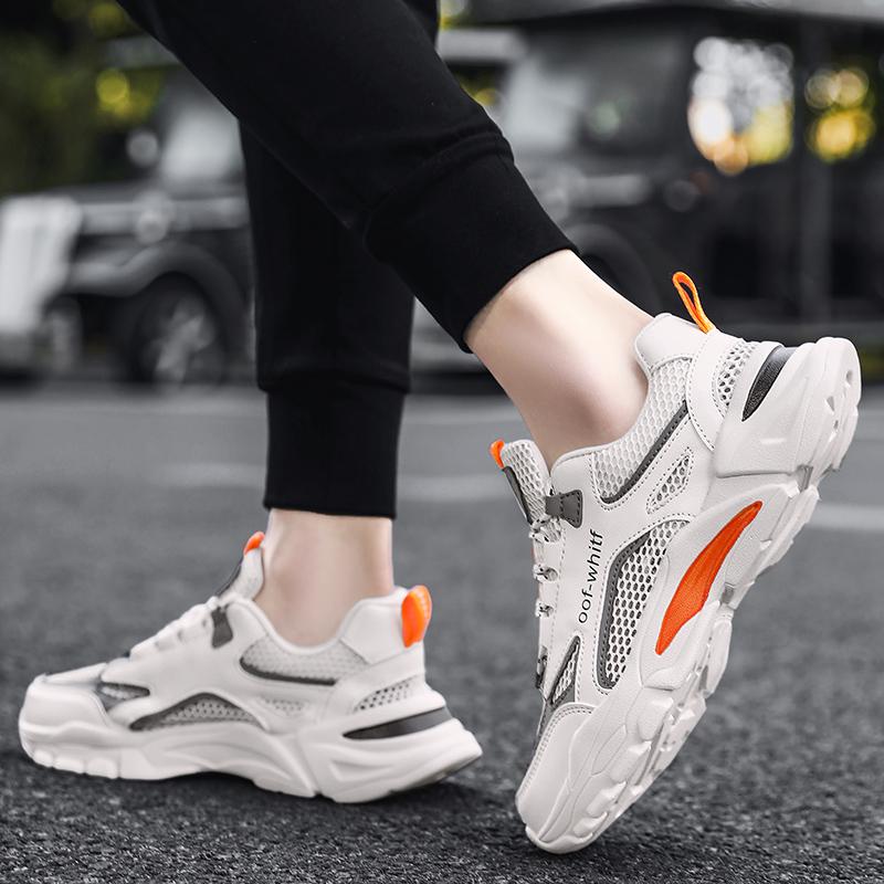 Men's Breathable Hollow Casual Sports Shoes Summer New Thick-sole Outdoor Running Shoes Soft-sole Walking Shoes Student Sneakers