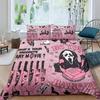 Halloween Bedding Set 3-piece Pink Cartoon Skeleton Duvet Set Funny Horror Ghost