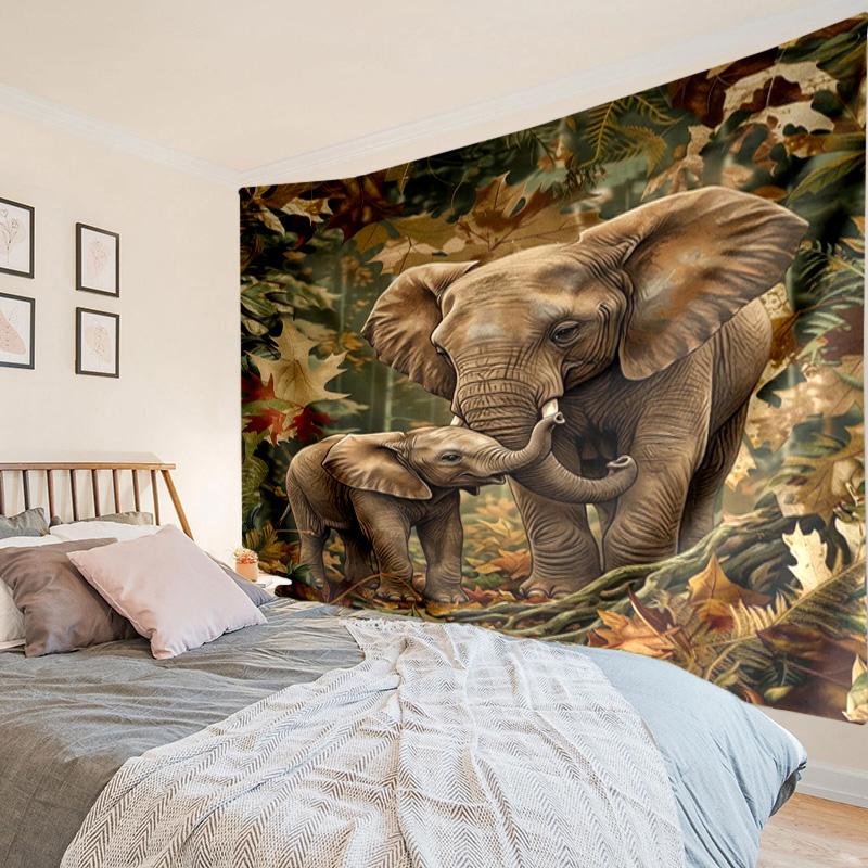 Elephant In Autumn Forest Tapestry, Unique Design Tapestry, Wall Decor for Bedroom,Livingroom, Playroom,Heartwarming Fan Holiday Gifts
