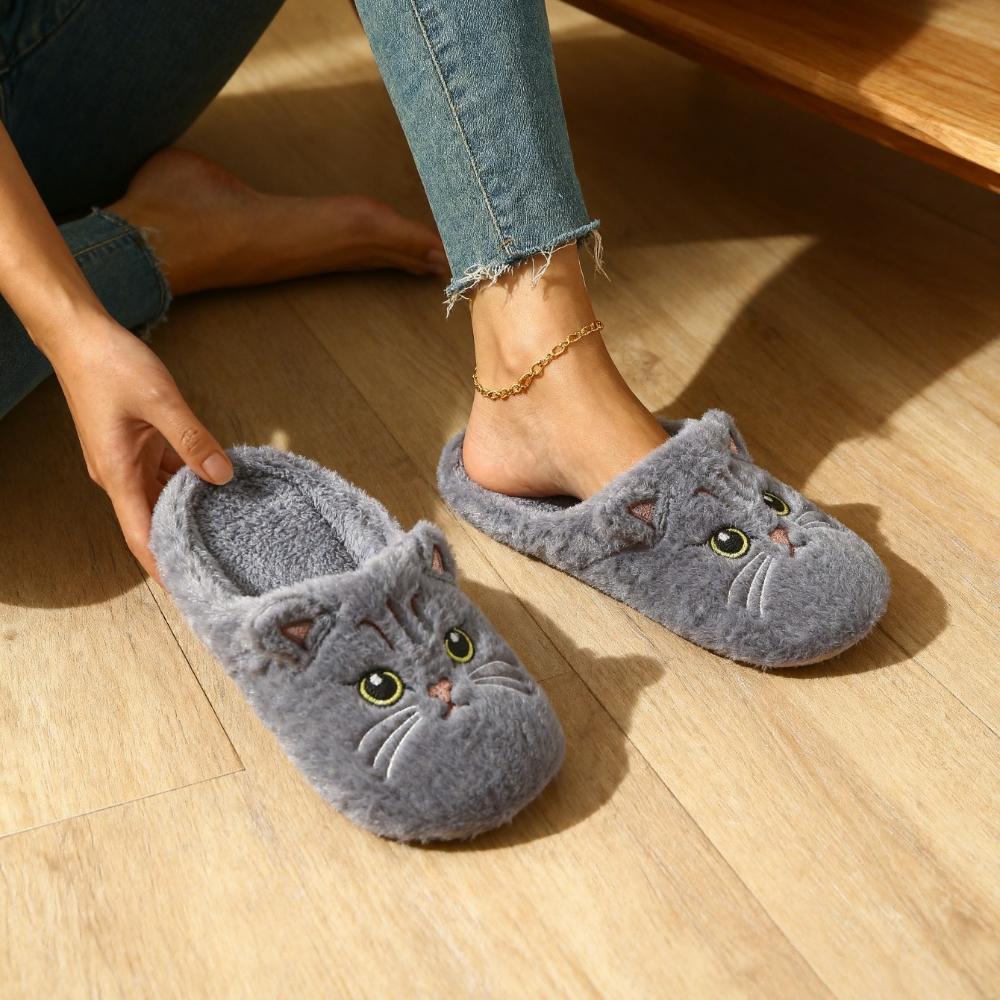 Dammode Höst och Vinter Katt Söta Inomhus Tofflor med Mjuk Sula