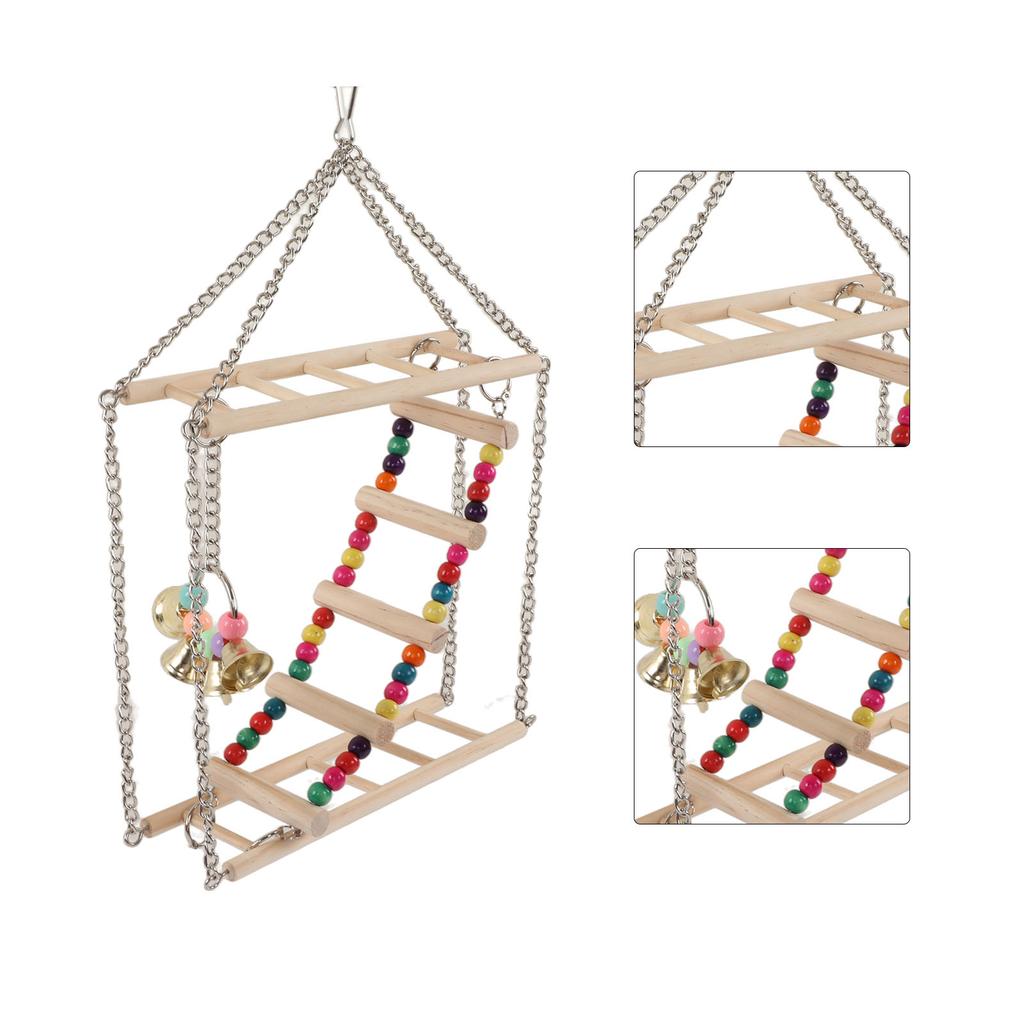 Bird Ladder Swing Toy Wooden Multicolor Bead Parrot Hanging Swing Toy Accessories for Pet Bird Cage