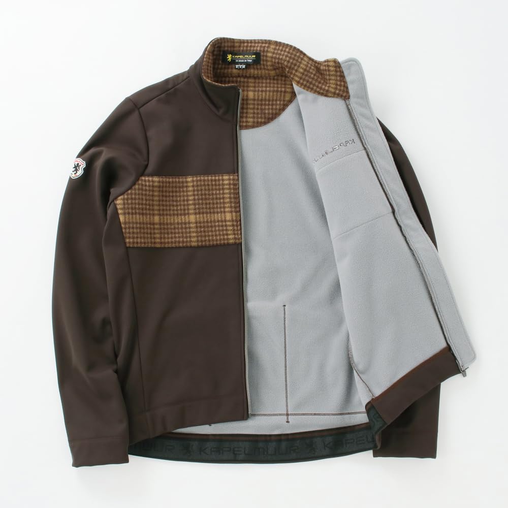 Kapelmuur Cycling Jacket for Windproof and River Size S Fall/Winter (0°C-10°C), Water-Resistant, Check, Brown,