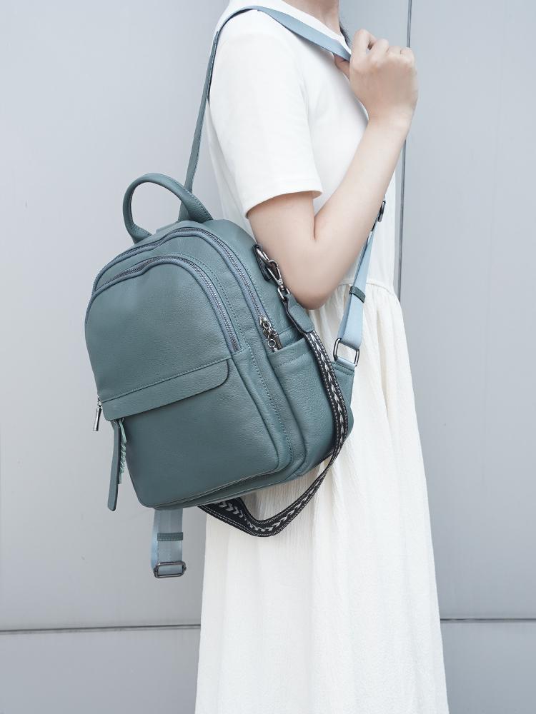 Zency 2025 Genuine Leather Backpack Multi-pocket Design Travel Convertible Shoulder Bag