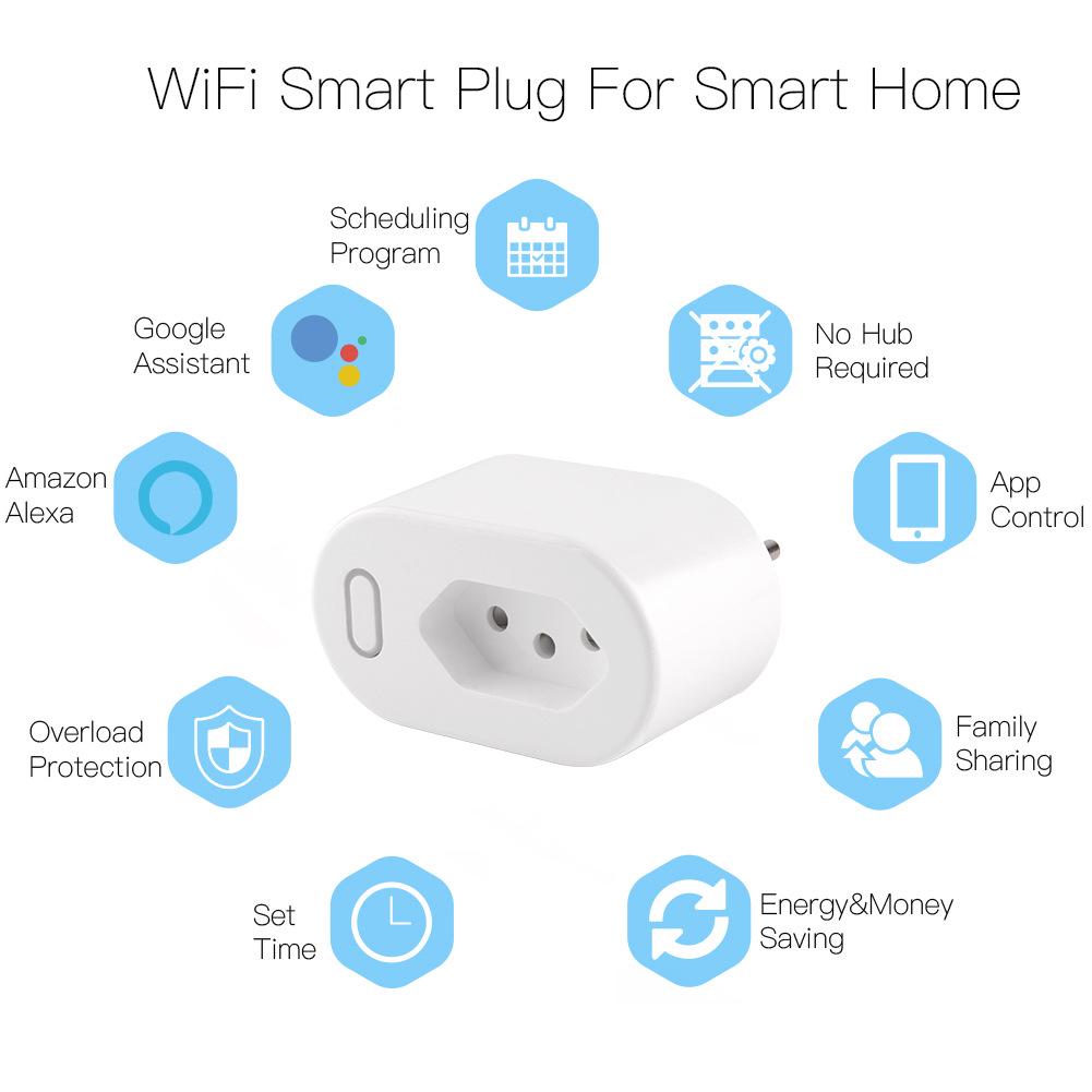 WiFi Smart Home Socket with Alexa Voice Control, Timer, and Power Monitoring - Brazilian Standard