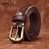 Thickened Genuine Leather Top Layer Cowhide Belt Men's Copper Buckle Rough Edge Fur Bottom Retro Washed Belt