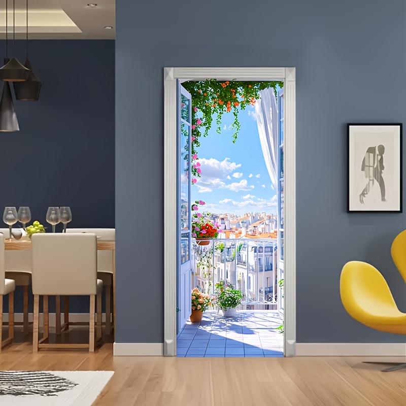 Balcon și grădină Tapet autoadeziv pentru uși 3D PVC Decor autocolant Plajă Soare Peisaj Poster Mural Decal de perete deursticker