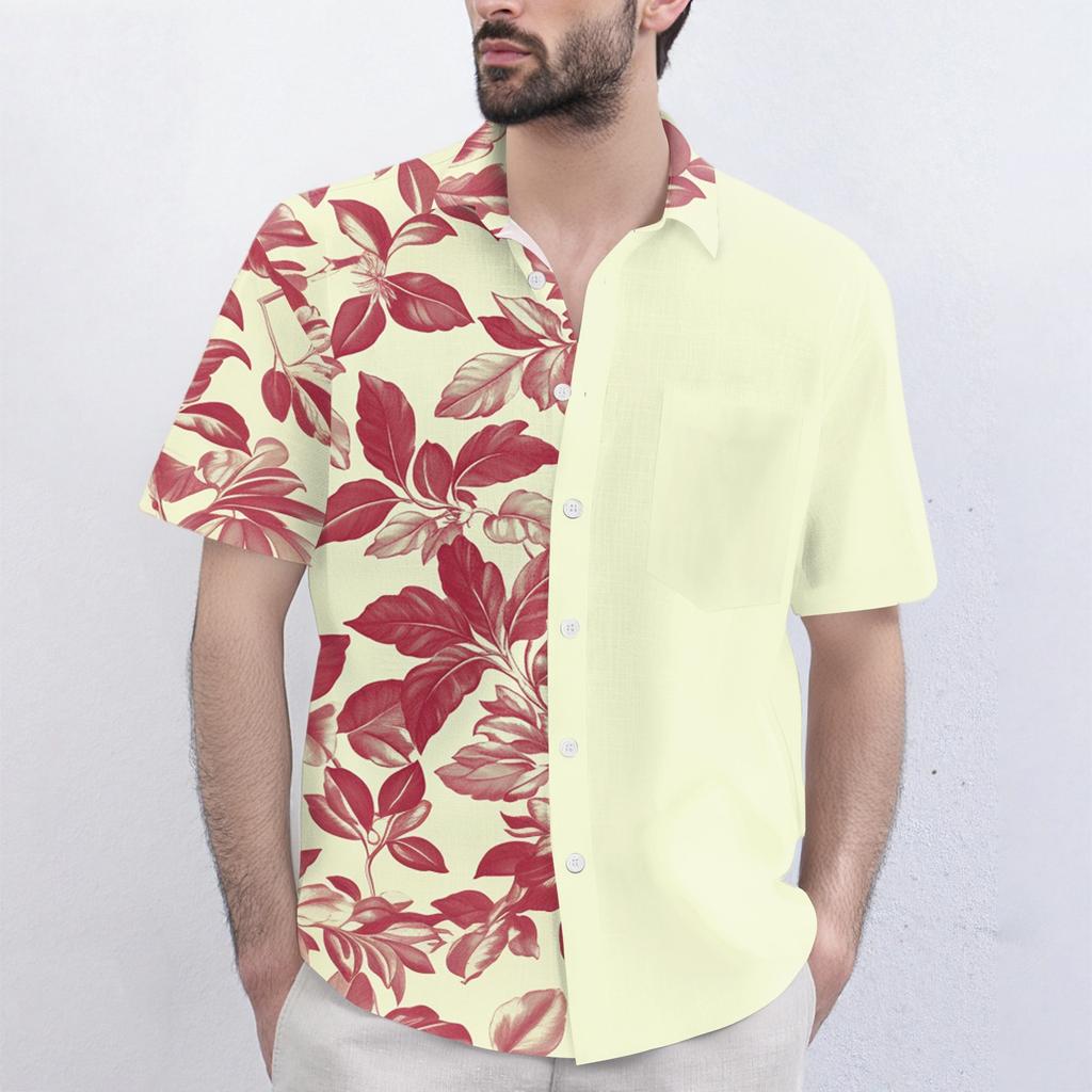 Men's Fashionable, Casual, Loose Short-sleeved Shirt With A Lapel And Comfortable Button Top