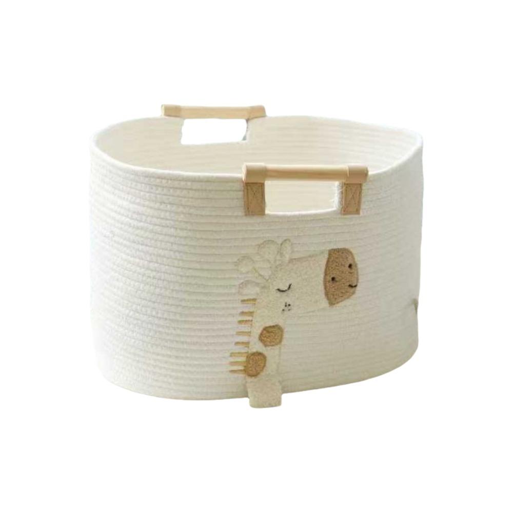 Durable Cartoon Cotton Rope Storage Basket Portable with Handles Woven Storage Basket Cute Toy Snack Organizer Nursery