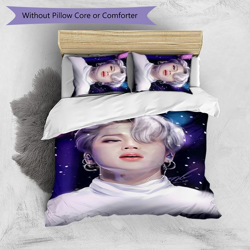 BTS Korean Members Printed 3PCS Bedding Set Soft Breathable Duvet Cover Pillowcases Set Washable Bedroom Decor Home Gift