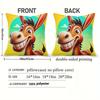 One Cushion Cover Featuring A Cheerful Donkey, Designed With A Festive Theme. It Has A Hidden Zipper And Is Suitable For Sofas,