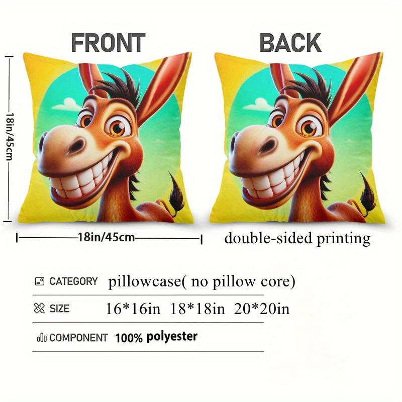 One Cushion Cover Featuring A Cheerful Donkey, Designed With A Festive Theme. It Has A Hidden Zipper And Is Suitable For Sofas,