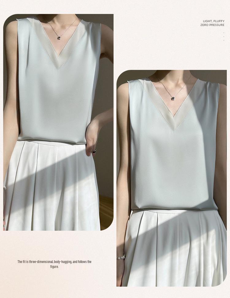 2025 Women's V-neck Ice Silk Camisole - Summer Mesh Base Layer Top