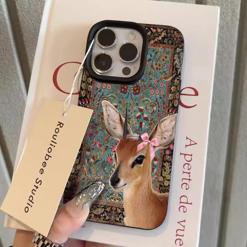 

Ins Cute Vintage Flower Deer Kawaii Phone Case for iPhone 17 AIR 16 15 14 13 12 11 PRO MAX 16 PLUS Y2K Soft Cover Funda Bumber iPhone 11