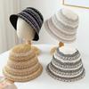 Women's Spring/Summer Outing Hollow-Out Striped Fisherman Bucket Hat Face-Slimming Sunhat Contrasting Color Stripe Fisherman Cap