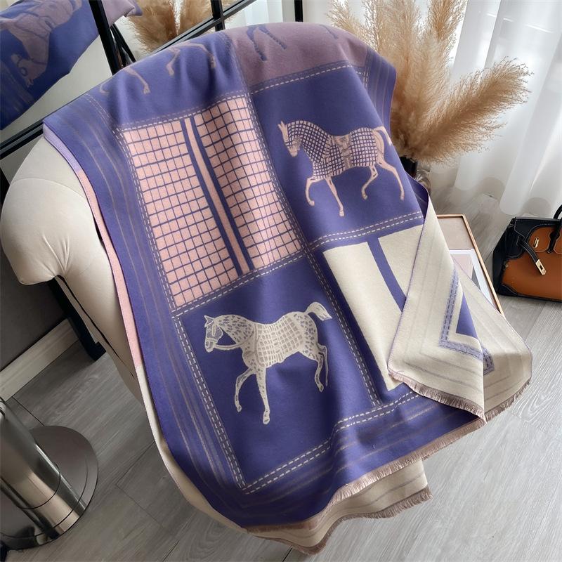 Luxury Warm Poncho Cashmere Winter Women Scarf Horse Print Shawl Wraps Female Thick Pashmina Blanket Bufanda Travel Echarpe 2024