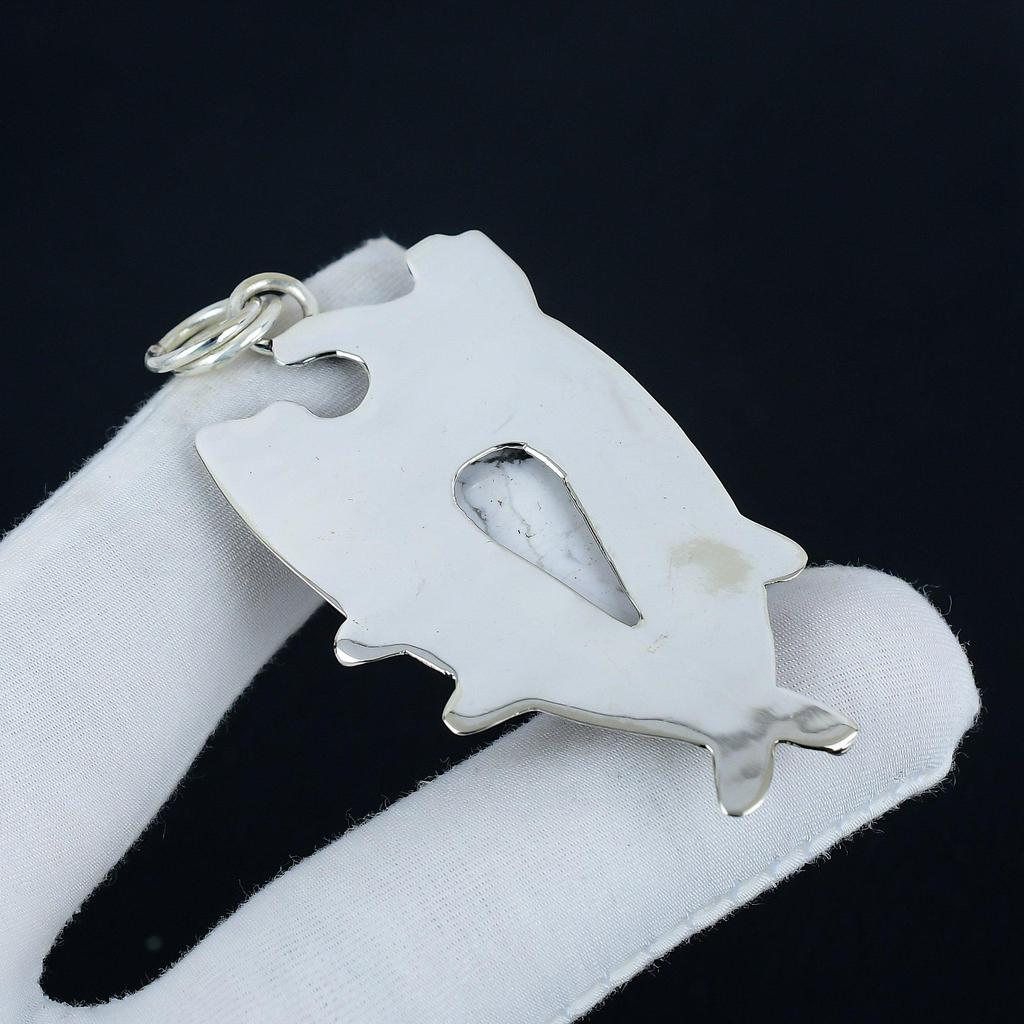 Natural Howlite Gemstone Silver Pendant In 925 Sterling Silver- Handmade Design, Everyday Wear Jewelry, Unique Pendant Wadding Gift