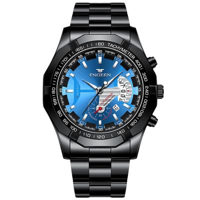 Relógio de quartzo multifuncional à prova d'água luminoso com data analógico RORIOS, relógio esportivo elegante para entrevistas, viagem de negócios, preto B