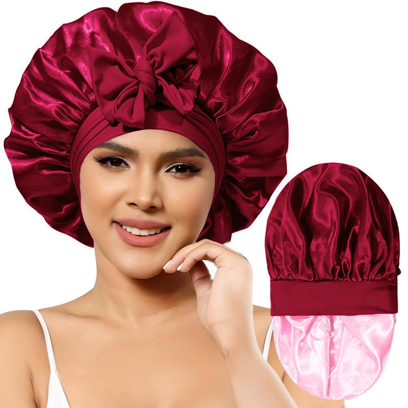 

Новый Элегантный Сатиновый Подклад Двухслойная Лента Круглая Шляпа Широкополая Шляпа для Ванны Черная Шапочка для Сна для Женщин Вьющиеся Волосы