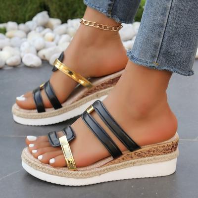 New Foreign Trade Large Size Women's Cool Slippers Summer European and American Versatile Slope Heel Roman Shoes Women's Platform Loose Shoes