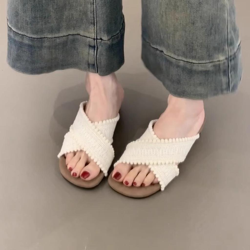 Sheepskin Edition~ Thick Bottom Wedge Heel Woven Cross Strap Roman Slippers Wear Bohemian Holiday Beach Cool Slippers