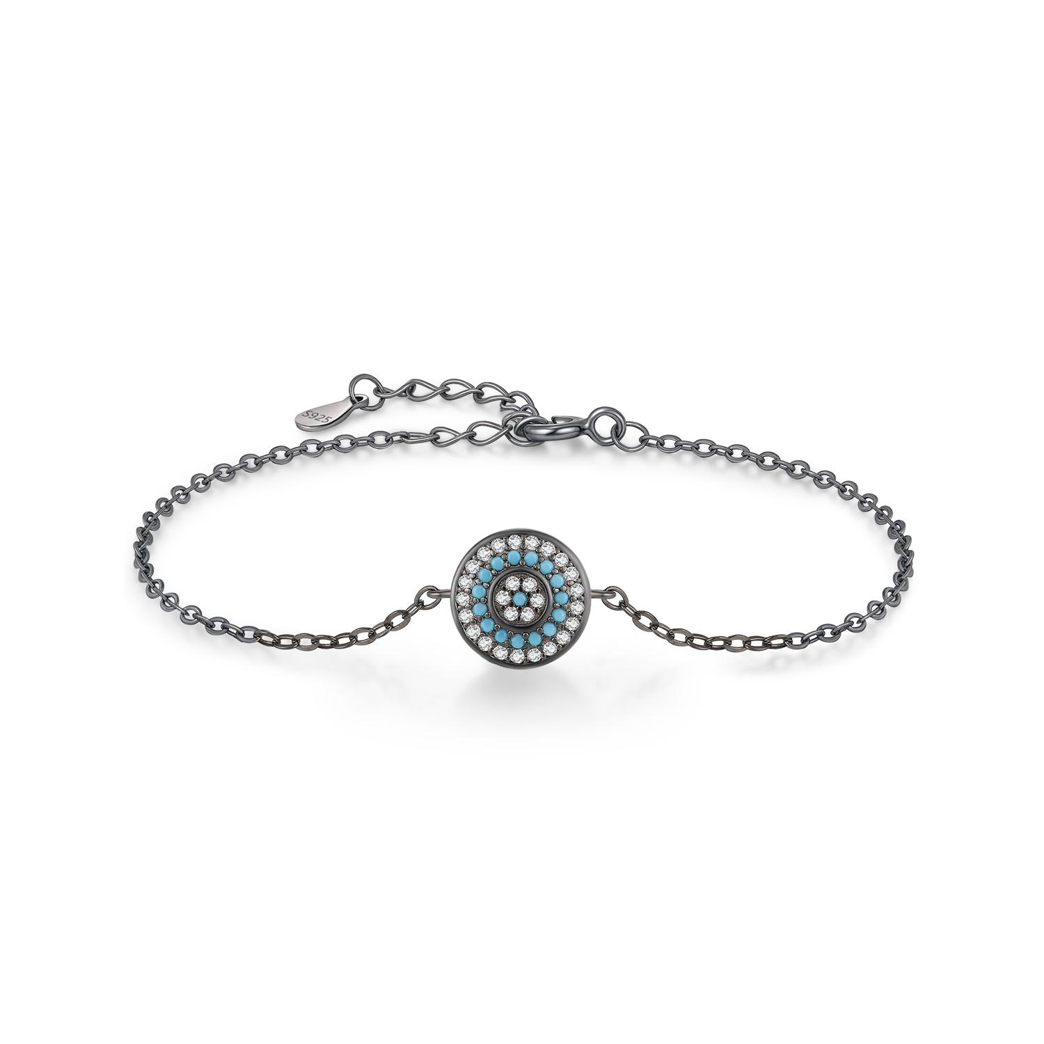 

MODIAN Круглый Браслет с Бирюзовыми и Черными Глазами, Позолоченный, Серебро 925 пробы, Панк-Браслет на Цепи-Звеньях для Женщин, Хип-Хоп, Тонкие Ювелирные Изделия