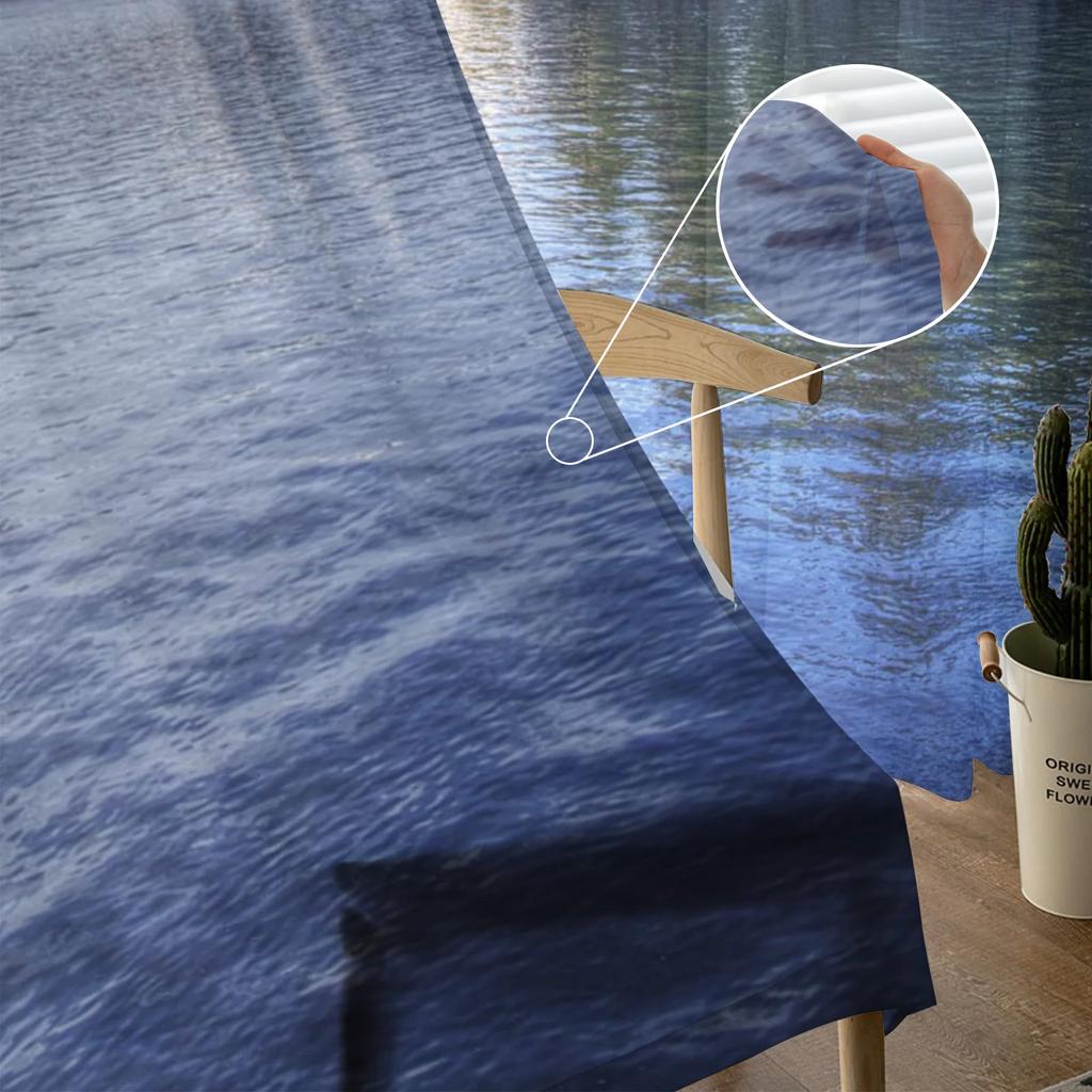 Lake Nature Trees Mountains Sky Clouds Blue Tulle Sheer Window Curtains for Living Room Bedroom Voile Organza Curtains Drapes