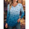 Spring and Autumn Casual Versatile Color Gradient V-neck Long Sleeved Top Women's T-shirts
