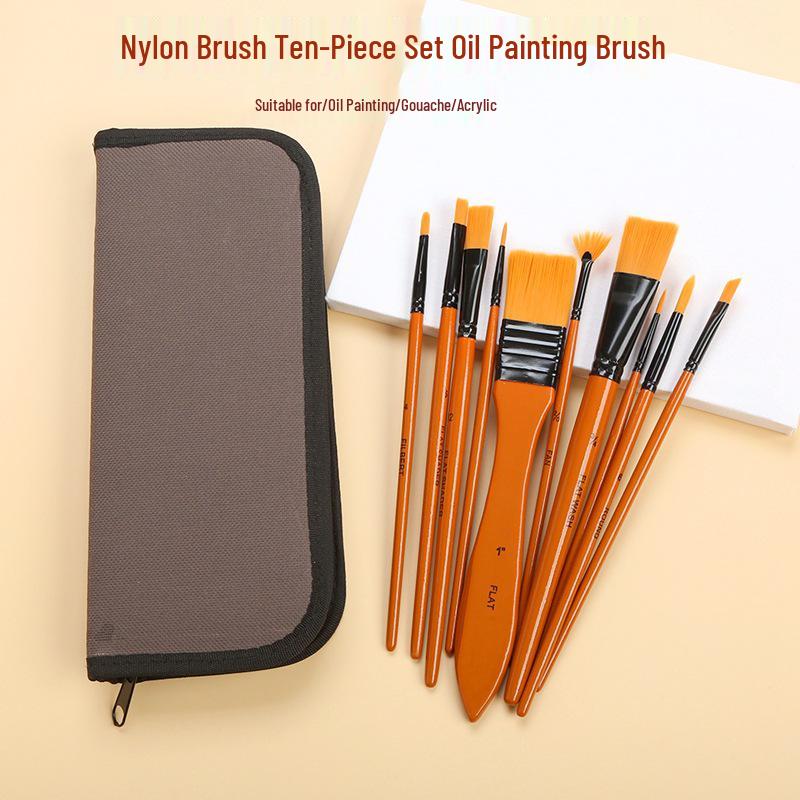 15-Piece Oil Painting Nylon Brush Set with Canvas Bag for Gouache & Watercolor