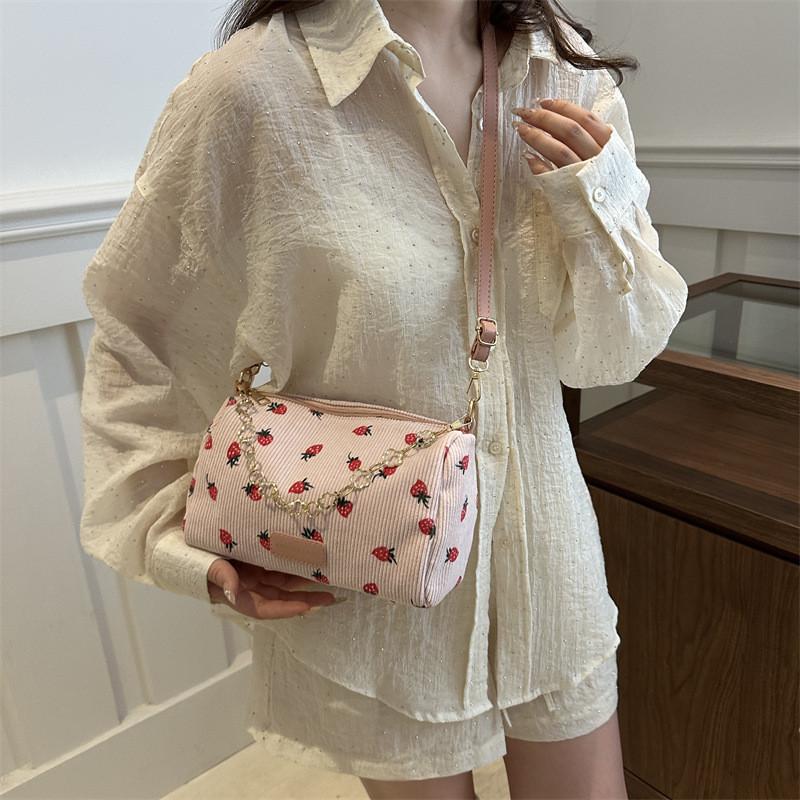 Korean Style Girls Shoulder Bag In Canvas With Zipper Closure For Streetwear