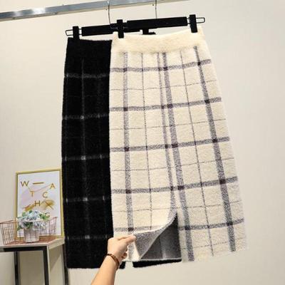 Autumn and Winter Women's Plus Size Thickened Warm Mid-length Knitted Skirt Comfortable Solid Colour Wind-blocking Warm Skirt